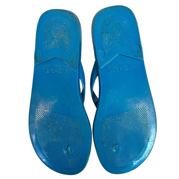 MK Michael Kors Jet Set Jelly Flip Flop Sandals Blue Straps PVC/Cork Size 8M - Picture 9 of 11